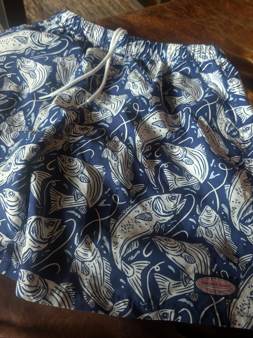 Vineyard Vines Navy Fish-Print Men's Swim Shorts
